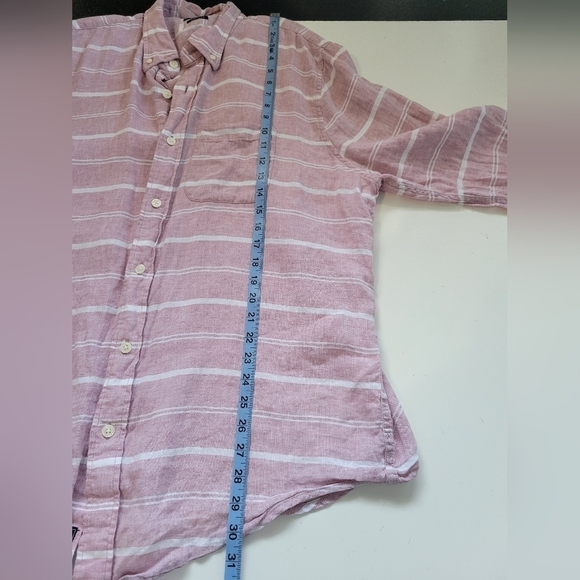 Abercrombie and Fitch Striped Linen Button Down Shirt in Pink Size 2XL - Picture 8 of 9